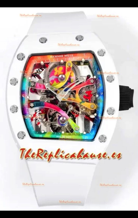 Richard Mille Super Clone RM68-01 Blanco Caja Cerámica Correa Blanca Tourbillon Réplica Suiza