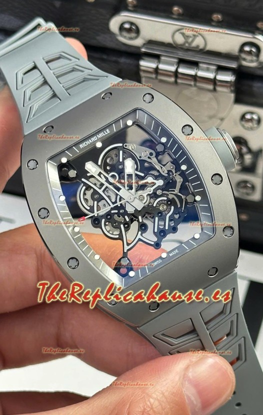 Richard Mille Super Clone RM055 Reloj Cerámica/Titanio Caja Gris con Genuino Tourbillon