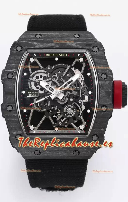 Richard Mille RM35-01 Rafael Nadal Caja de Fibra de Carbono con Genuino Tourbillon Reloj Super clone