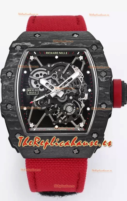 Richard Mille RM35-01 Rafael Nadal Caja de Fibra de Carbono con Genuino Tourbillon Reloj Super clone