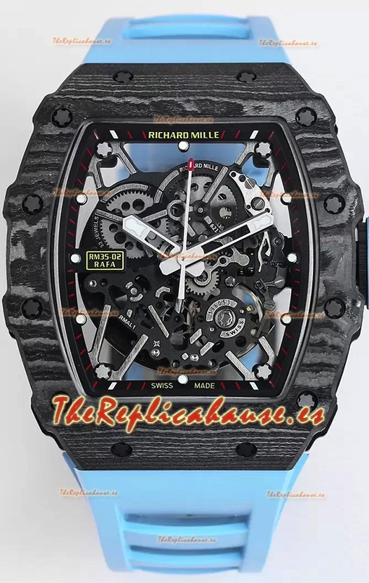 Richard Mille RM35-02 Rafael Nadal Caja de Fibra de Carbono con Genuino Tourbillon Reloj Super clone