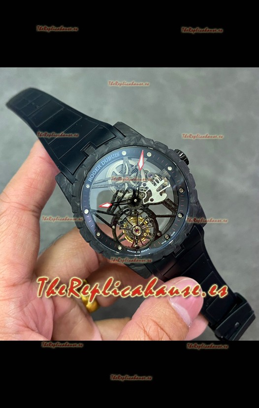 Roger Dubuis Super Clone Excalibur Spider Flying Tourbillon Skeleton Caja Carbono 42MM