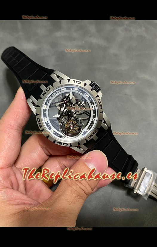 Roger Dubuis Super Clone Excalibur Spider Flying Tourbillon Skeleton Caja Titanio 45MM
