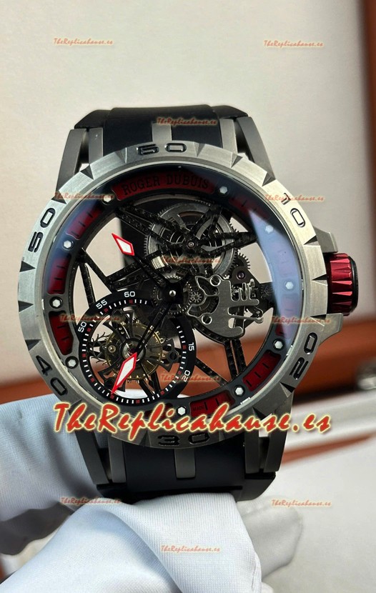 Roger Dubuis Super Clone Excalibur Spider Flying Tourbillon Skeleton Caja Titanio 45MM