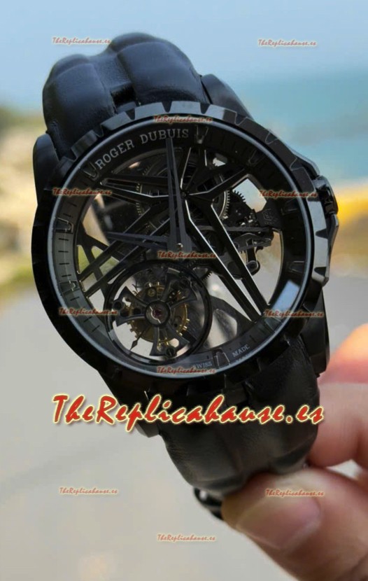 Roger Dubuis Super Clone Excalibur Spider Flying Tourbillon Skeleton Caja Titanio 42MM