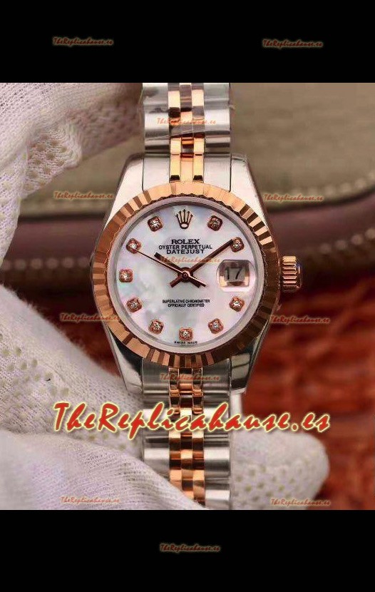 Rolex Datejust Ladies 28MM Movimiento Cal.3135 Réplica Suiza en Acero 904L Caja Oro Rosado 2 Tonos