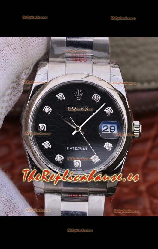 Rolex Datejust 36MM Movimiento Cal.3135 Reloj Réplica Suizo en Caja de Acero 904L - Dial Negro tipo Computadora