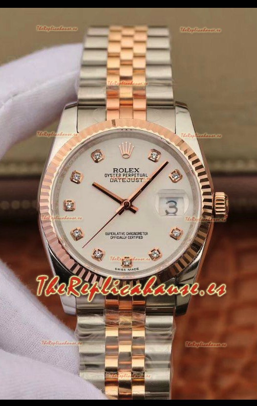 Rolex Datejust 36MM Movimiento Cal.3135 Reloj Réplica Suizo en Acero 904L Caja en Dos Tonos Dial Blanco