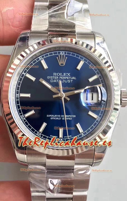 Rolex Datejust 36MM Movimiento Cal.3135 Reloj Réplica Suizo en Caja de Acero 904L Dial Azul