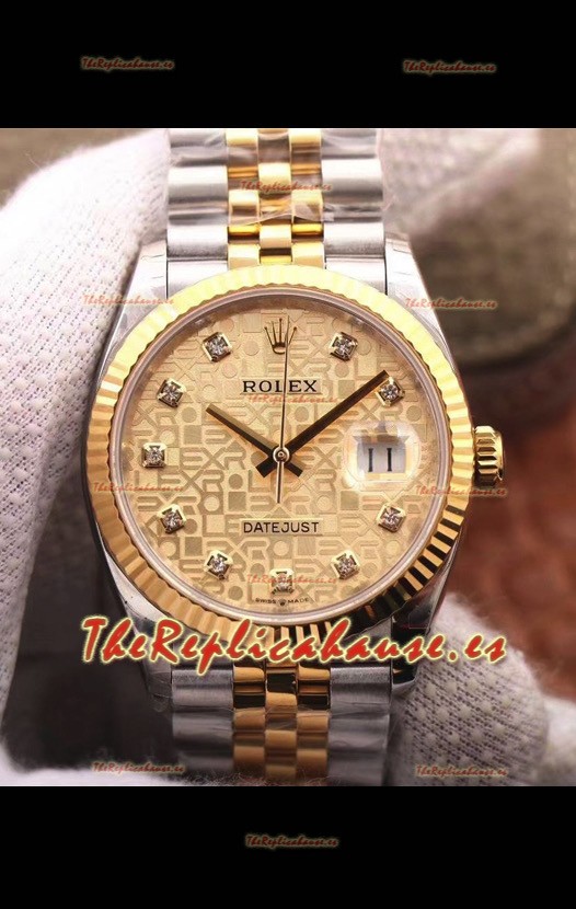 Rolex Datejust 36MM Movimiento Cal.3135 Reloj Réplica Suizo en Acero 904L Caja en Dos Tonos Dial tipo Computadora