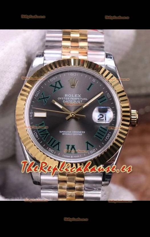 Rolex Datejust 41MM Movimiento Cal.3135 Reloj Réplica Suizo en Acero 904L de Dos Tonos Gris Dial 