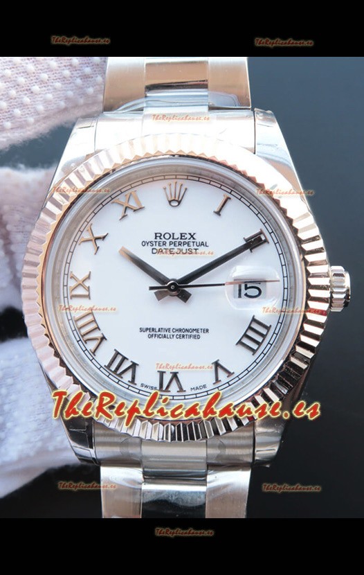 Rolex Datejust 41MM Movimiento Cal.3135 Reloj Réplica Suizo en Acero Dial Blanco en Romanos