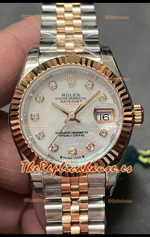 Reloj Rolex Datejust Super Clone Dial Madre Perla Dos Tonos Oro Rosado 28MM
