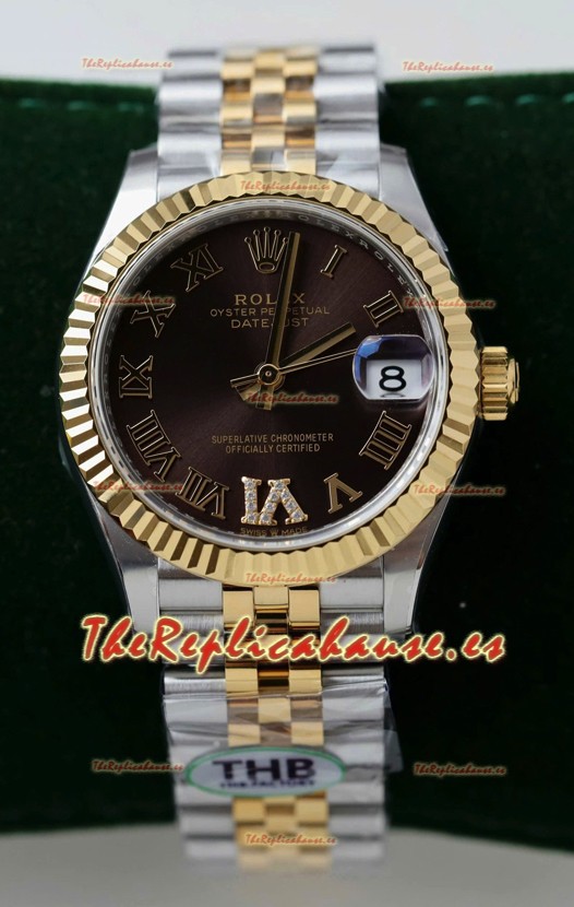 Rolex Datejust Calibre 3235, Movimiento Super Clone, Oro Rosado Dos Tonos 31MM - Dial Marrón