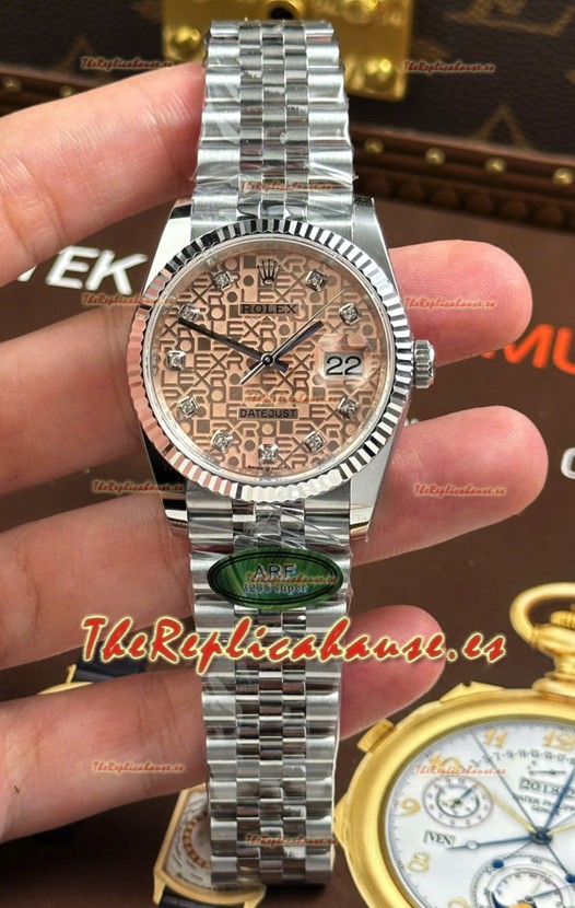 Rolex Datejust Super Clone Ca.3235, Dial Rosa Computadora, Caja de Acero, 36MM