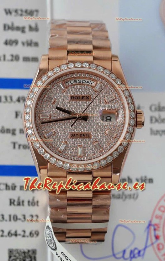 Rolex Day Date Super Clone Oro Rosado Pesonalizado Modificado Diamantes Pavimentados