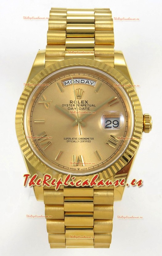 Rolex Day Date Super Clone Gold Roman Dial 40MM 220 Gramos Reloj Réplica Suizo