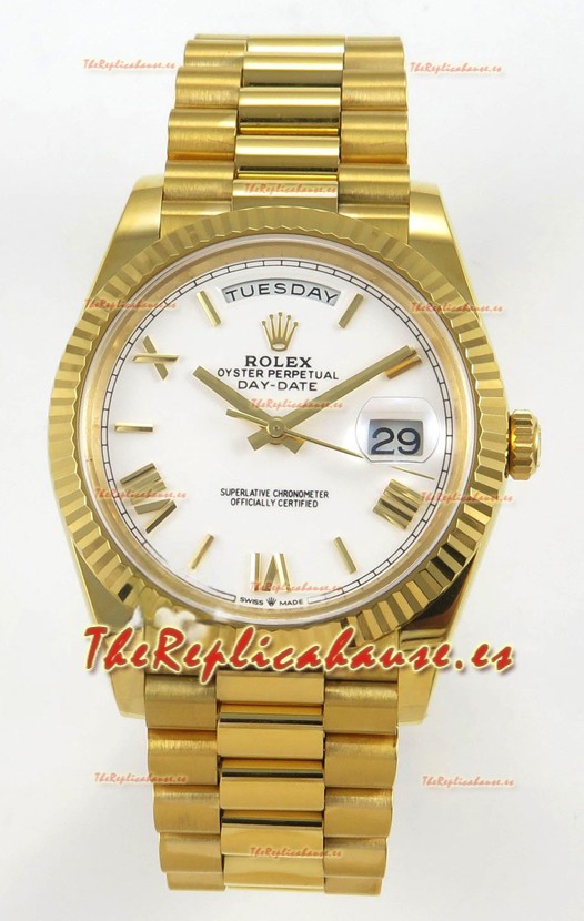 Rolex Day Date Super Clone Dial Blanco 40MM 220 Gramos Reloj Réplica Suizo