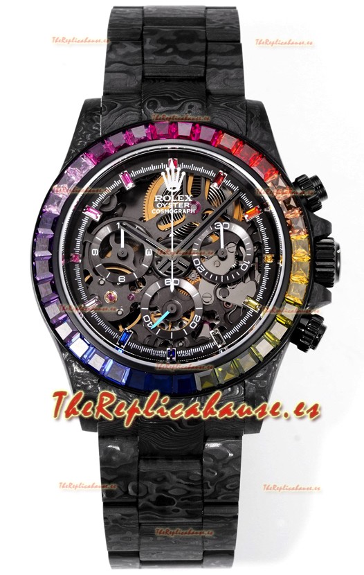 Rolex Daytona Blaken Carbono Negro Reloj Réplica Suizo Espejo 1:1 Dial Skeleton Movimiento Cal.4130