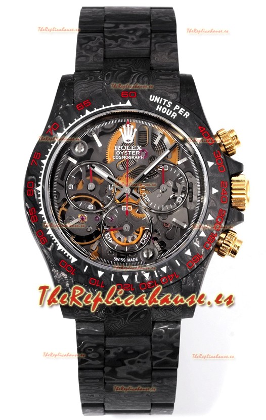 Rolex Daytona Blaken Carbono Negro Reloj Réplica Suizo Espejo 1:1 Dial Skeleton Movimiento Cal.4130