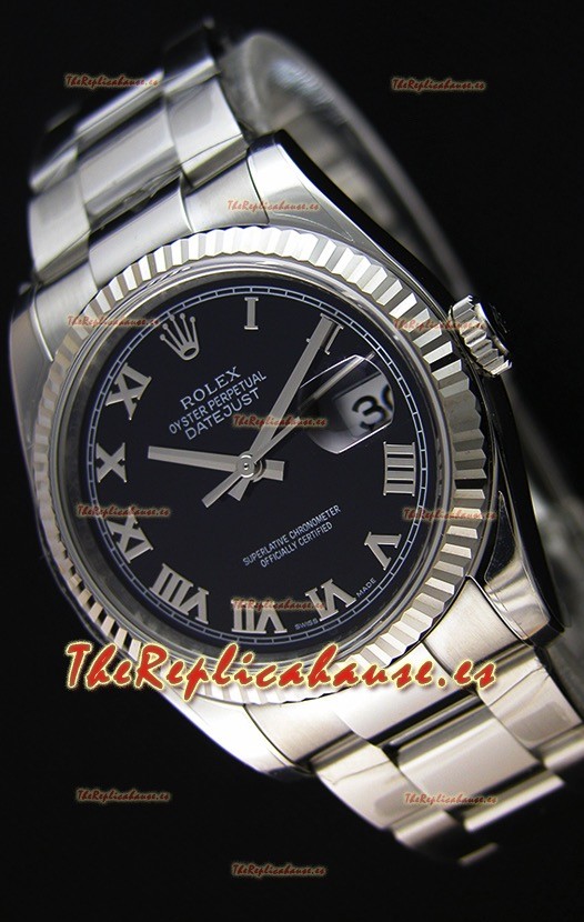 Rolex Datejust 36MM Cal.3135 Movement Reloj Réplica Suizo Dial Negro Oyster Strap - Ultimate 904L Steel Watch 