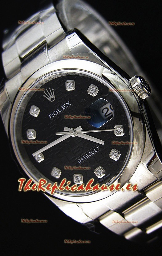 Rolex Datejust 36MM Cal.3135 Movement Reloj Réplica Suizo con Dial Impreso color Negro