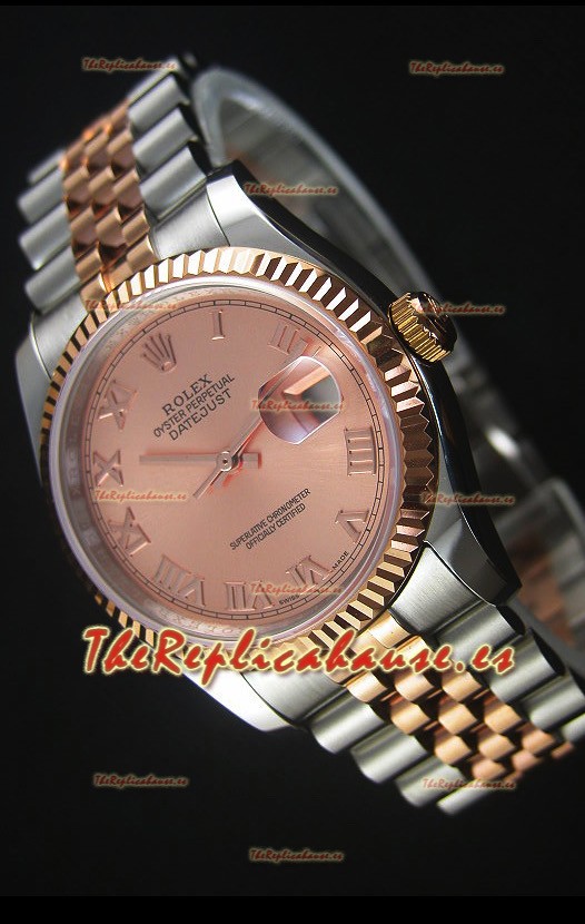 Rolex Datejust Reloj Réplica Japonés - Dial en Oro rosado chapado en dos Tonos Dial Champange en Caja 36MM