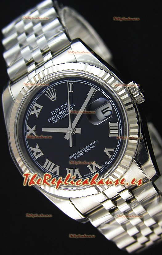 Rolex Datejust Reloj Réplica Japonés - Dial Negro en 36MM con correa Jubilee