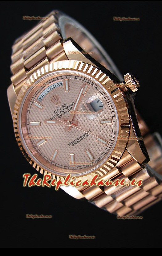 Rolex Day Date Reloj Réplica Japonés - Caja en Oro Rosado Dial en Oro 40MM