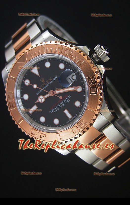 Rolex Yachtmaster Reloj Réplica Japonés Caja en Oro Rosado de dos Tonos Dial Marrón - 40MM