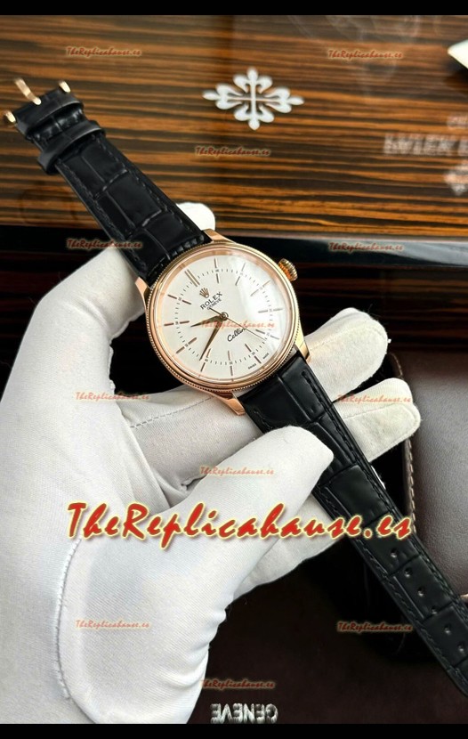 Rolex Cellini Date Ref#50505 Replica Espejo 1:1 Dial Blanco Oro Rosado Acero 