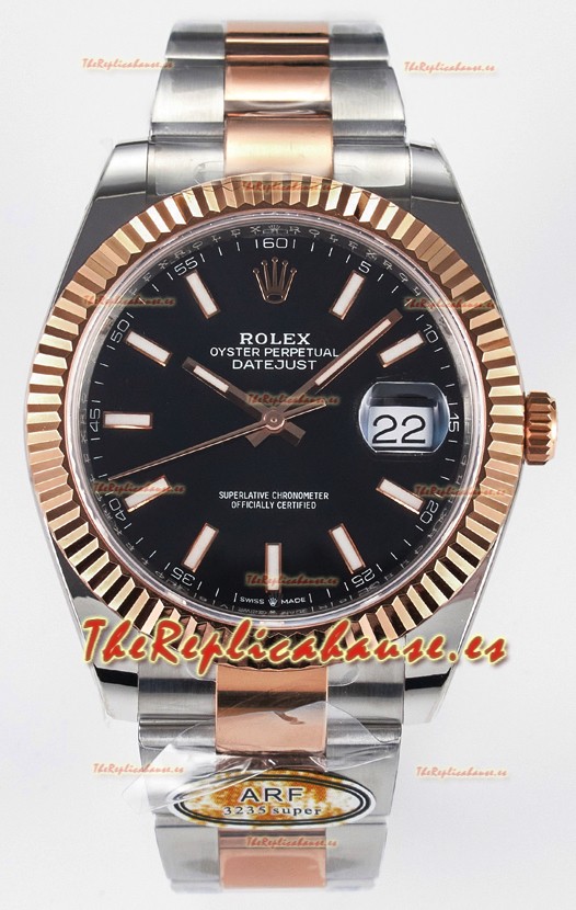 Rolex Super Clone Datejust ETA 3235 Movement 41MM Reloj Chapado en Oro Rosado Dos Tonos Dial Negro