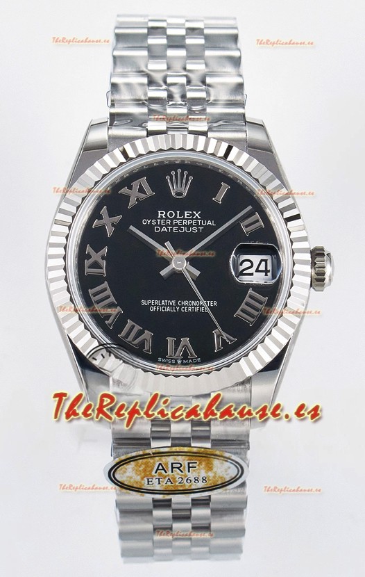Rolex Super Clone Datejust ETA 2688 Movement 31MM Reloj Acero Inoxidable Dial Negro Romanos