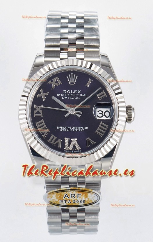 Rolex Super Clone Datejust ETA 2688 Movement 31MM Reloj Acero Inoxidable Morado Dial Romanos