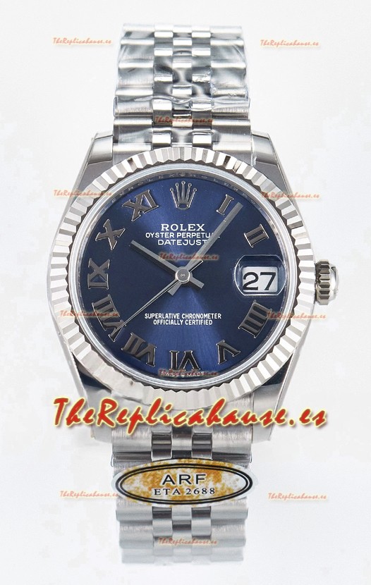 Rolex Super Clone Datejust ETA 2688 Movement 31MM Reloj Acero Inoxidable Dial Azul Romanos