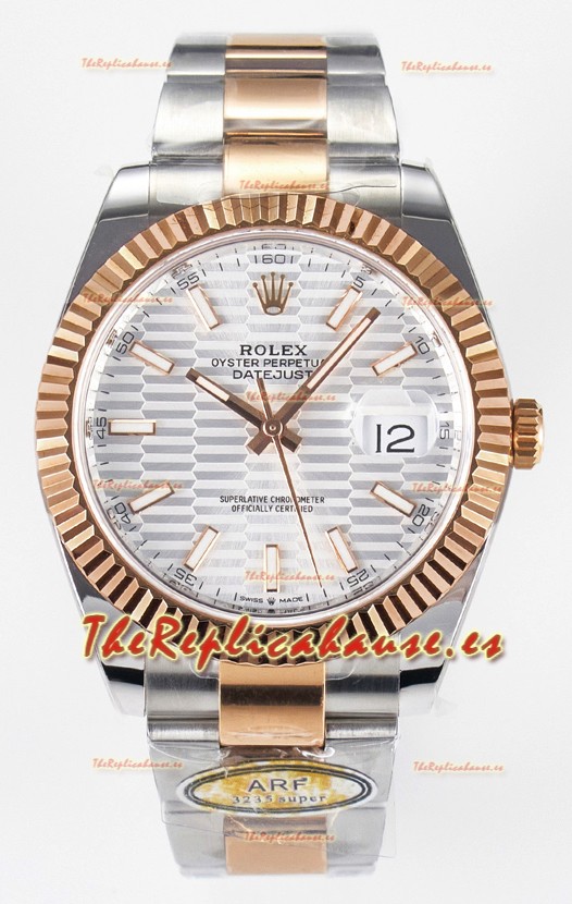 Rolex Super Clone Datejust ETA 3235 Movement 41MM Reloj Chapado en Oro Rosado Dos Tonos Dial Estriado