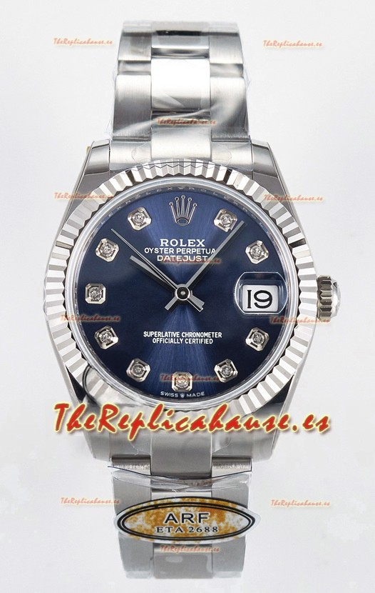 Rolex Super Clone Datejust ETA 2688 Movement 31MM Reloj Acero Inoxidable Dial Azul Diamantes