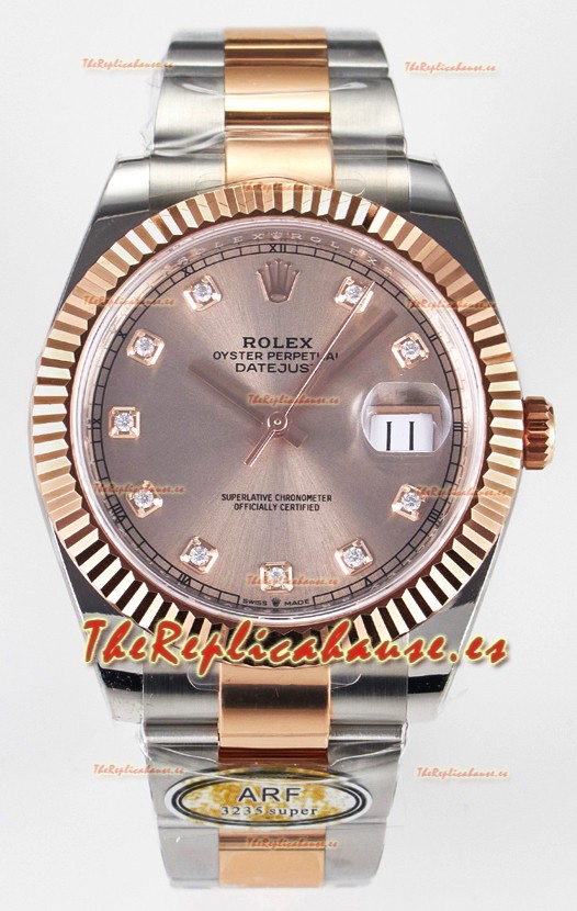 Rolex Super Clone Datejust ETA 3235 Movement 41MM Reloj Chapado en Oro Rosado Dos Tonos Dial Champange
