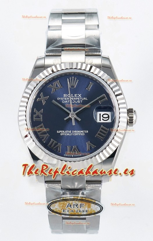 Rolex Super Clone Datejust ETA 2688 Movement 31MM Reloj Acero Inoxidable Dial Azul Romanos