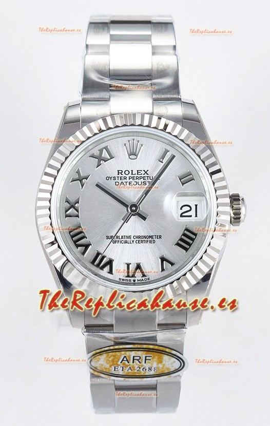 Rolex Super Clone Datejust ETA 2688 Movement 31MM Reloj Caja Acero Inoxidable Dial Acero Romanos