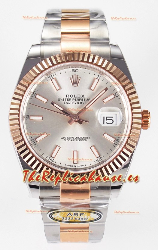 Rolex Super Clone Datejust ETA 3235 Movement 41MM Reloj Chapado en Oro Rosado Dos Tonos Dial Acero