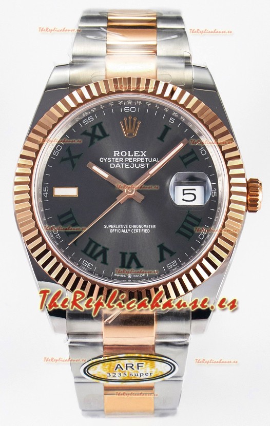 Rolex Super Clone Datejust ETA 3235 Movement 41MM Reloj Chapado en Oro Rosado Dos Tonos Dial Romanos
