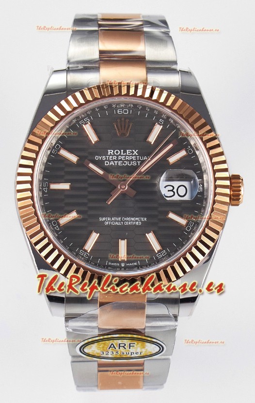 Rolex Super Clone Datejust ETA 3235 Movement 41MM Reloj Chapado en Oro Rosado Dos Tonos Dial Estriado