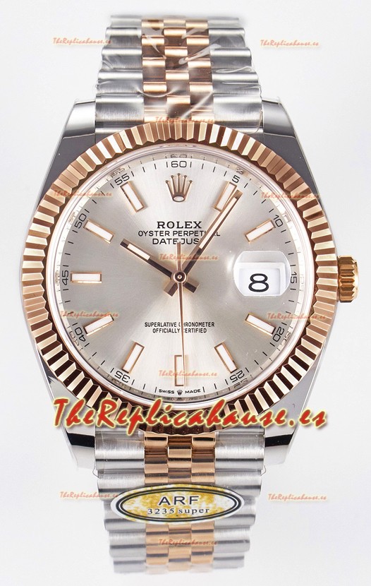 Rolex Super Clone Datejust ETA 3235 Movement 41MM Reloj Chapado en Oro Rosado Dos Tonos Dial Acero