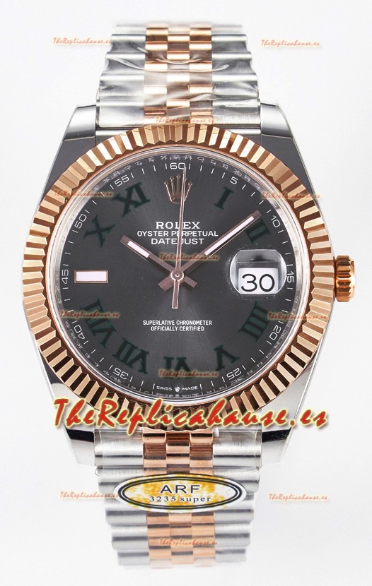 Rolex Super Clone Datejust ETA 3235 Movement 41MM Reloj Chapado en Oro Rosado Dos Tonos Dial Romanos