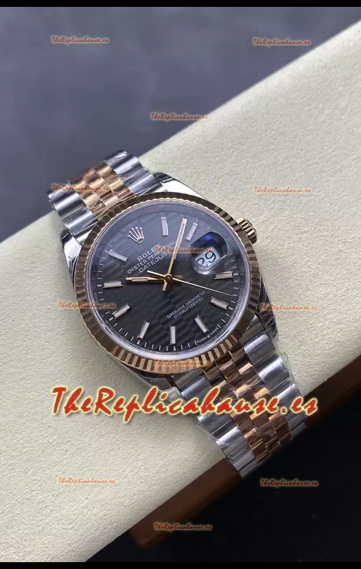 Rolex Super Clone Datejust ETA 3235 Movement 36MM Reloj Dos Tonos Amarillo Dial Gris Estriado