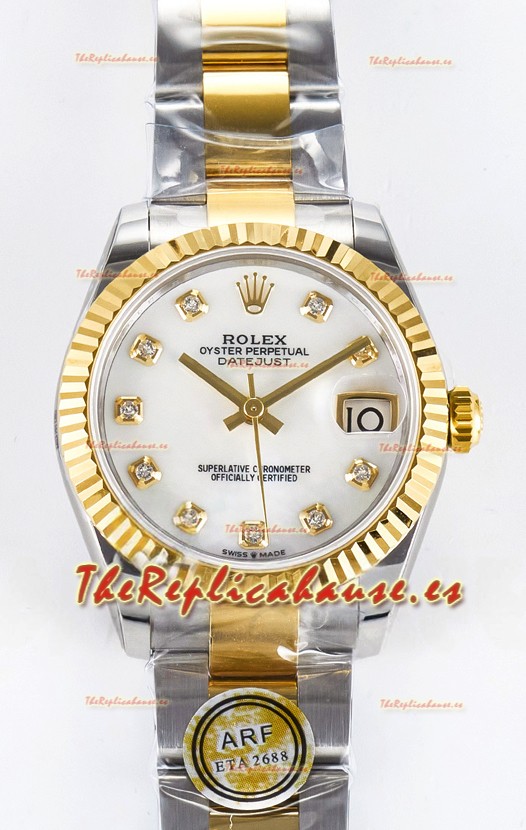 Rolex Super Clone Datejust ETA 2688 Movement 31MM Oro Amarillo Dos Tonos Suizo Dial Perla