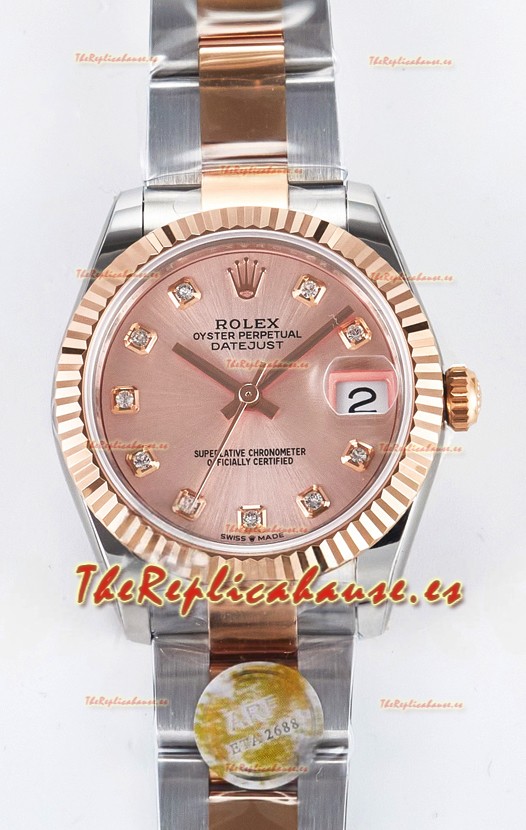 Rolex Super Clone Datejust ETA 2688 Movement 31MM Caja y Dial Oro Rosado Dos Tonos