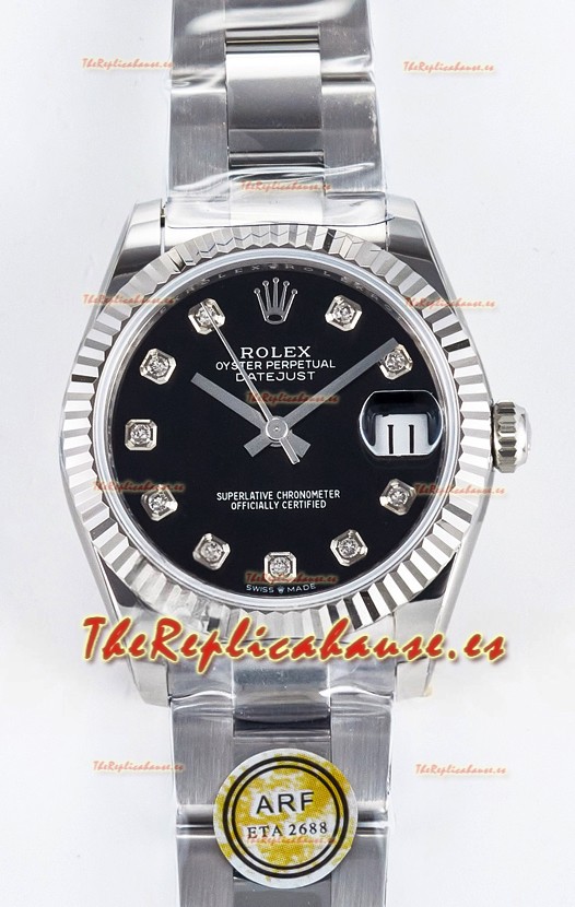 Rolex Super Clone Datejust ETA 2688 Movement 31MM Reloj Acero Inoxidable Dial Negro