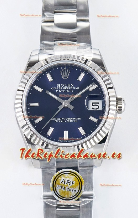 Rolex Super Clone Datejust ETA 2688 Movement 31MM Reloj Acero Inoxidable Dial Azul